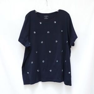 Talbots Sequinned T-shirt embellished tee 3X plus size cotton spring summer navy